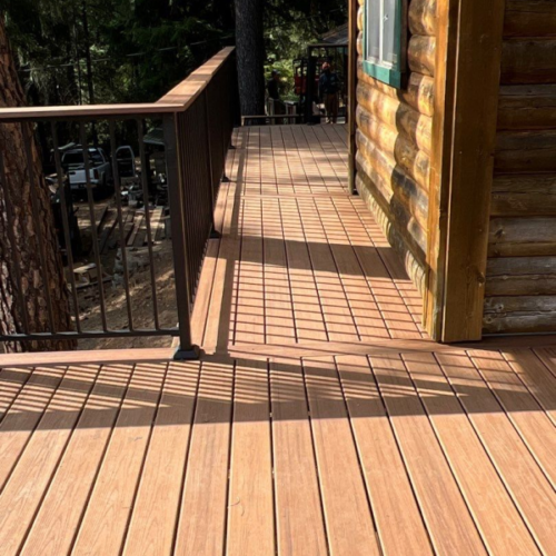 new decking on a log cabin