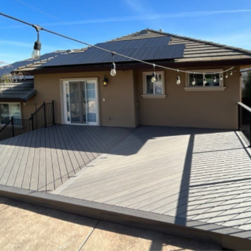 grey harringbone decking with fairy lights