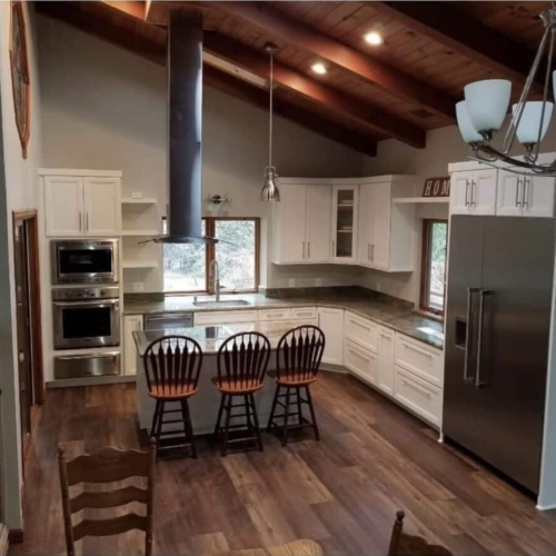 Newly remodeled kitchen with vaulted ceiling