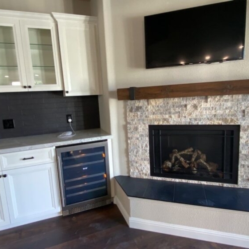 updated fireplace and wet bar