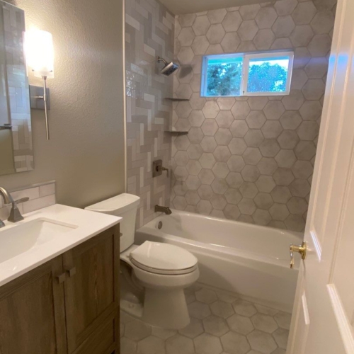 hexagon tile on a bathroom remodel